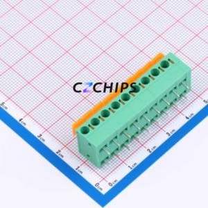 MX142R-5.08-09P-GN01-Cu-A Spring Terminal Block Bent Lead Through Hole,P=5.08mm Connector 1x9P 5.08mm Green Right Angle Insert - Product Image 1