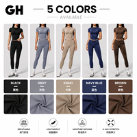 Ensemble de sport personnalisé GH avec logo, pour femme, coupe ajustée, contrôle du ventre, manches courtes, séchage rapide, fitness en plein air, léger, ensemble de yoga