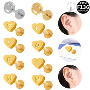 Titanium Heart <b>Initial</b> Stud Earrings F136 ASTM Women's Fashion Jewelry Gift - Product Image 1
