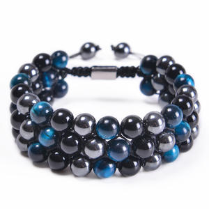 Bracelet Triple Protection fait main réglable perle <span class=keywords><strong>de</strong></span> pierre naturelle Double couche <span class=keywords><strong>noir</strong></span> <span class=keywords><strong>Onyx</strong></span> <span class=keywords><strong>hématite</strong></span> bracelet <span class=keywords><strong>oeil</strong></span> <span class=keywords><strong>de</strong></span> <span class=keywords><strong>tigre</strong></span> pour hommes - Product Image 4