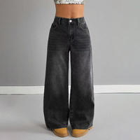 Bol Paça Kedi Bıyığı Desenli Kot Pantolon Genç Kızlar İçin Koyu Vintage Yıkama Bol Kesim Çok Yönlü Günlük Her Mevsim Denim Pantolon Özel Tasarım