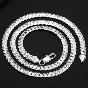 2 Piece 5/6MM Full Sideways 925 Sterling Silver Plated Necklace Bracelet Fashion Jewelry For Women Men Link Chain Sets