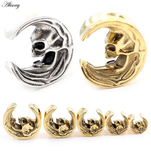 Alisouy 1PC Alliage moulé Plug Tunnel Expander Gauges Boucles d'oreilles <span class=keywords><strong>de</strong></span> style punk tête <span class=keywords><strong>de</strong></span> <span class=keywords><strong>mort</strong></span> fantôme lune pour piercing, cadeau <span class=keywords><strong>de</strong></span> mariage - Product Image 1
