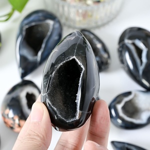 Huevos de Ágata Negra Natural Curativa al por Mayor, Cristales Espirituales Druzy, Huevos de Luna para Decoración - Product Image 3