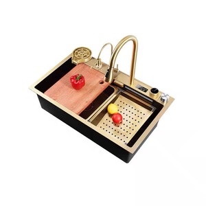 Évier de cuisine rectangulaire en acier inoxydable 304, <span class=keywords><strong>grand</strong></span> modèle, avec affichage numérique à touches dorées, design américain YEETE Spot - Product Image 4