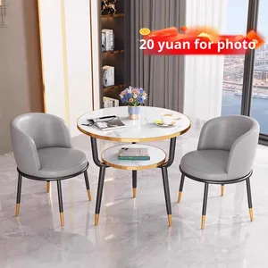 Tavolo da Pranzo Rotondo in Marmo Moderno per Balcone, Ufficio, Reception e Aree Ospiti - Ideale per Appartamenti Piccoli con Combinazione di Sedie - Product Image 2