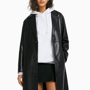 Vendita calda su misura di alta qualità signore lunghe giacche di pelle Pu abbassare il colletto bottone Outdoor abbigliamento invernale da <span class=keywords><strong>donna</strong></span> giacche di cappotto lungo - Product Image 4