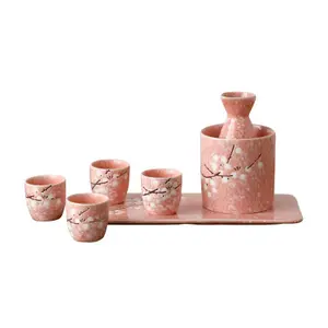 New Japanese Handleless Snowflake Printed Ceramic Sake Cup Set