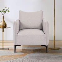 Fauteuil d'appoint en tissu de lin tufté au design moderne avec coussin de siège épais pour chambre à coucher dans des appartements ou des hôtels