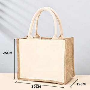 Sac fourre-tout réutilisable en jute 36*32*16cm avec poignées, taille moyenne, pour mariage, fiançailles, bricolage, shopping, fête prénuptiale - Product Image 5
