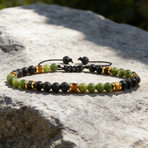 Handcrafted Volcanic Stone and Jade Beaded <b>Bracelet</b> Unisex Natural Stone Energy Healing <b>Bracelet</b> Vintage <b>Gemstone</b> <b>Bracelets</b> - Product Image 1
