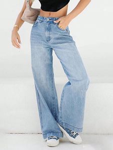Jeans da Donna a Vita Alta, Gamba Dritta, Traspiranti, Casual, Estivi, in Denim Chiaro Grigio per Vendita all'Ingrosso - Product Image 6