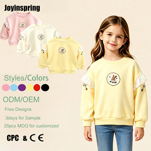 Sudadera de moda <span class=keywords><strong>Nina</strong></span> suave y transpirable para niñas, con diseño de animales de dibujos animados en el pecho, detalle de encaje en las mangas, jersey, venta al por mayor con MOQ bajo - Product Image 1