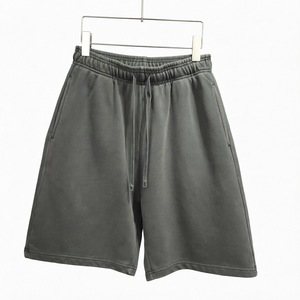 Pantalones Cortos Bermuda de Algodón Gris Sólido para Hombre, Cintura Elástica con Cordón, Pantalones Cortos Casuales con Bolsillos, Tela de Punto - Product Image 1