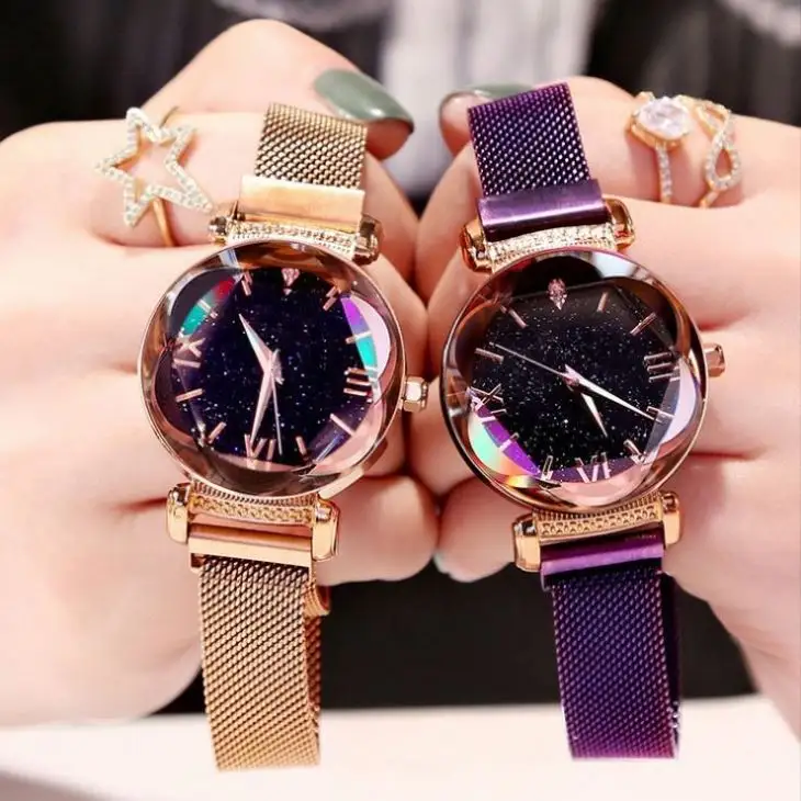 Relojes de lujo con cielo estrellado magnético para mujer, pulsera de cuarzo, reloj de moda