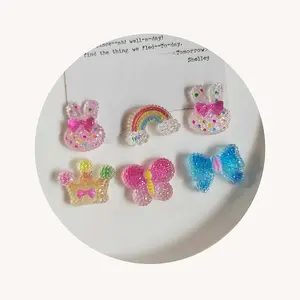 Cabochão de arco-íris para bebês, decoração DIY de Kawaii com glitter fosco e borboletas, decoração ideal para celular, artesanato e cabelo, centrar, 100 unidades