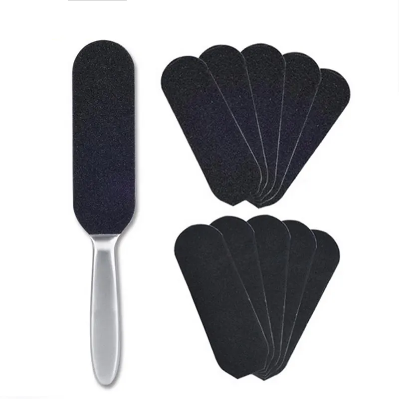 1 Set Double Side Stainless Steel Pedicure Foot File+10Pcs Dry Sanding Paper Reusable Hard Skin Remover Feet Care Pedicure Tools