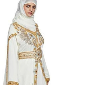 Abaya con capucha recta hasta el suelo de crepé sin planchado Fashionista, con hiyab y pañuelo integrado, bolsillos, vestido musulmán bonito y modesto para oración - Product Image 1