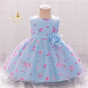 Vestito da Festa in Chiffon per Neonata, Lunghezza al Ginocchio, Abito Tinta Unita con Fiori, <span class=keywords><strong>Abbigliamento</strong></span> per Bambine, Vestito da Cerimonia - Product Image 3