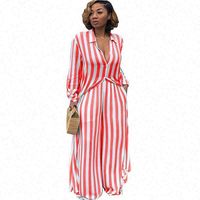 Ensemble décontracté 2 pièces pour femmes, imprimé rayé, haut à manches longues + pantalon ample à jambes larges, taille XXL, ensemble grande taille, nouveauté 2019