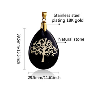 Muti Design Natural Gemstone Teardrop Pendants with PVD Gold Tree of Life | DIY Jewelry Making Supplies for Necklaces & <b>Bracelet</b> - Product Image 4