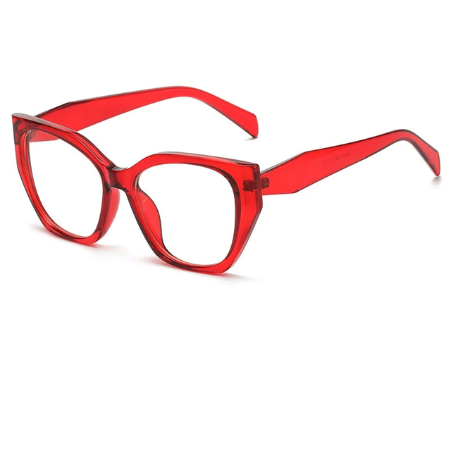 Unisex Fashionable Red Cat Eye Semi-Rimless Full-Frame Anti-Blue Light Myopia Correction Eyewear for Adults