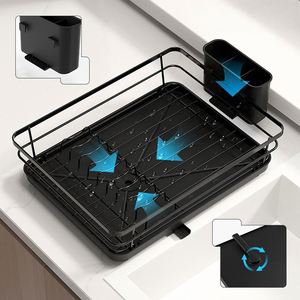 Égouttoir de cuisine multifonctionnel en acier à un seul niveau avec panier filtrant pour le séchage et l'égouttage des bols et de la vaisselle sur comptoir - Product Image 4
