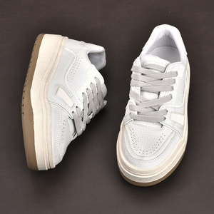 <b>White</b> Toe Platform Sneakers Genuine Cow <b>Leather</b> Comfortable Walking <b>Shoes</b> for <b>Women</b> Solid Color Casual Style Rubber Outsole - Product Image 3