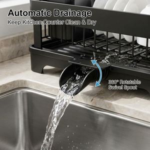 Séchoir à linge à 2 niveaux en acier au carbone avec rotation à 360° °   Égouttoir à vaisselle robuste et antirouille avec bec pivotant rotatif pour comptoir de cuisine - Product Image 4