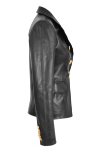 Blazer de Mujer Personalizado 100% Cuero Nappa Negro Genuino, Corte Entallado, Forro Premium, Marca Privada OEM/ODM, Venta al Por Mayor de Lujo - Product Image 3