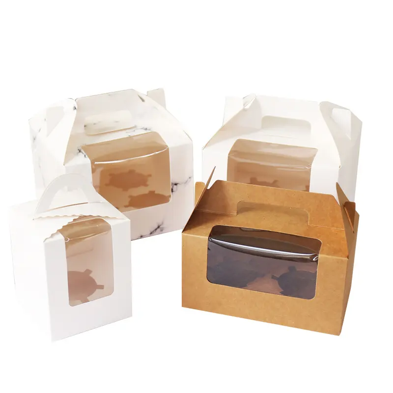 Customized Portable Window Cupcake Take Away Cardboard Mini Cake Box Packaging With Tray