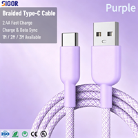 Câble USB tressé de type C à charge rapide 1M-3M pour Android/iOS/ordinateur/écouteurs avec conducteur en cuivre pur