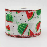Ruban filé OKAY Pastèque 2,5 pouces, ruban coloré à bord filé pour l'été, idéal pour les créations DIY, couronnes, nœuds, emballages floraux et boîtes cadeaux