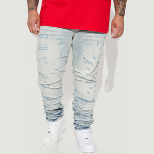 2024 Thời Trang Hotsale Biểu Tượng Tùy Chỉnh Người Đàn Ông Của Stack Trên Xếp Chồng Lên Nhau Ánh Sáng Rửa Siêu Skinny Phù Hợp Với Denim Jeans Dài Quần - Product Image 5