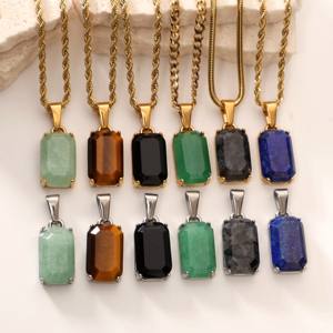 PVD Collar Antideslustre de Acero Inoxidable Chapado en Oro de 18K, Colgante de Piedra Natural de Espectrolita Negra, Collar de Piedra de Ónix para Hombre - Product Image 1