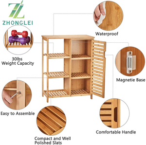 Armoire <span class=keywords><strong>de</strong></span> <span class=keywords><strong>rangement</strong></span> <span class=keywords><strong>de</strong></span> <span class=keywords><strong>salle</strong></span> <span class=keywords><strong>de</strong></span> bains, <span class=keywords><strong>meuble</strong></span> en <span class=keywords><strong>bambou</strong></span>, avec portes, 3 étagères latérales - Product Image 3