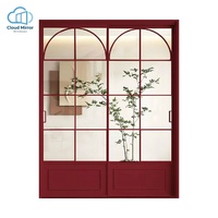 Porte pliante française à double panneau en aluminium, double vitrage en verre trempé, panneau inférieur solide, cloison intérieure moderne