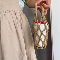 Sac de transport bohème écologique et réutilisable pour bouteille d'eau, sac à main portable, sac en filet pour tasse, support en tissu pour thé au lait et café