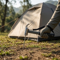 Marteau multifonctionnel pour piquets de tente, marteau de camping pour bâche, extracteur de piquets à tête en acier, outil de retrait de clous pour revêtement de sol extérieur