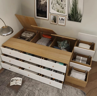 Lit Tatami Moderne et Réglable pour Enfants, Idéal pour Petites Chambres, avec Armoire de Rangement et Tiroirs, Cadre en Bois Écologique
