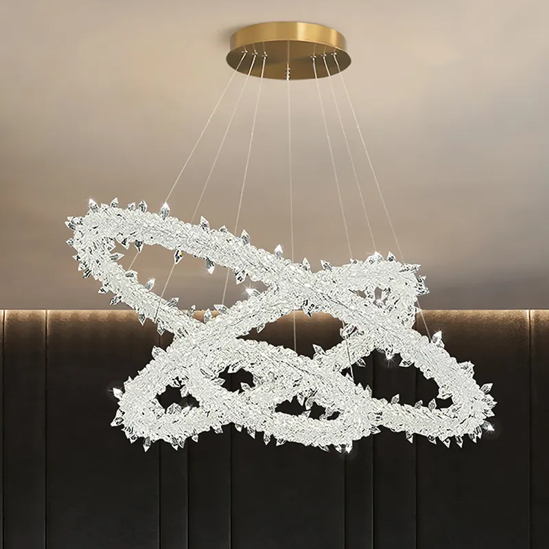 Clear Circular Crystal Chandelier LED Light Luxury Dining Room Bedroom Hotel Pendant Lamp Villa Duplex Decor Hanging Lighting