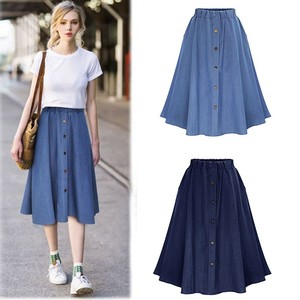 <span class=keywords><strong>M</strong></span>-XXL Moda Etek Vintage Retro Yüksek Bel Pileli Midi Etek Kot Kloş Etek %10 Beden Açıklığı Sonbahar Kış Düz Desen - Product Image 3