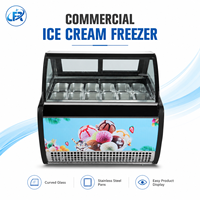 Congélateur commercial à glace sans givre avec refroidissement par air, vitrine incurvée en verre haute transparence anti-buée, tension personnalisable