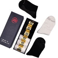 Chaussettes en coton sans couture pour hommes d'affaires 5A, antibactérien et anti-odeur, mi-mollet, argentées avec logo en bas, boîte-cadeau incluse