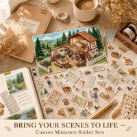 Autocollants de scène miniature 3D personnalisés, autocollants découpés en PET imperméables pour scrapbooking, journalisation, décoration de camping en forêt