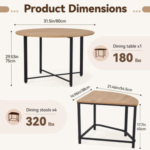 Juego de mesa y sillas de comedor redondas minimalistas modernas (cinco piezas), mesa redonda pequeña de imitación madera, ideal para apartamentos de alquiler. - Product Image 2