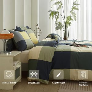 Housse de couette et taie d'oreiller en microfibre lavée imprimée à carreaux géométriques pour toutes les saisons - Product Image 2