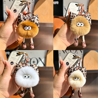 Boule de fourrure de lapin Rex, nœud léopard, pompon oreilles d'elfe, breloque de sac en peluche, porte-clés, jouet mignon et moelleux, accessoires cadeaux