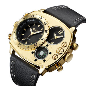 Orologio da uomo Oulm <span class=keywords><strong>alla</strong></span> moda con cassa in lega, doppio fuso orario, movimento al quarzo, nuovo arrivo, bussola, cinturino in pelle con fibbia ad ardiglione, quadrante con lancette, successo su TikTok - Product Image 5
