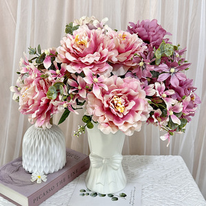 Bouquet de pivoines artificielles Queyiyi en soie, réaliste, pour mariage et décoration intérieure, arrangement de pivoines à 7 tiges - Product Image 2